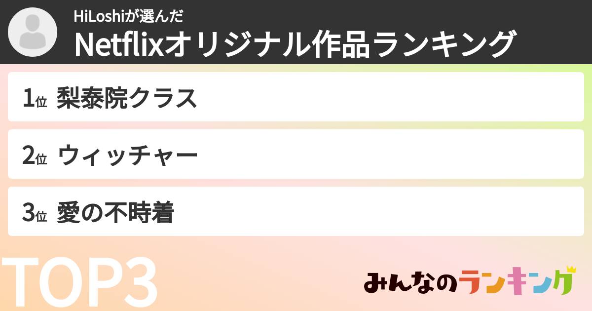 HiLoshiさんの「Netflixオリジナル作品ランキング」