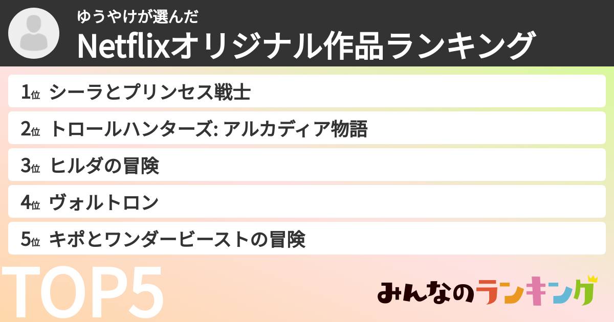 ゆうやけさんの「Netflixオリジナル作品ランキング」