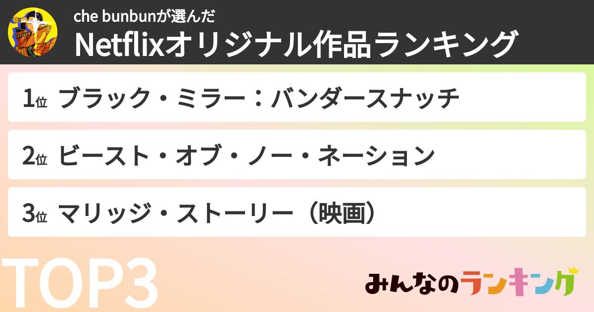 che bunbunさんの「Netflixオリジナル作品ランキング」