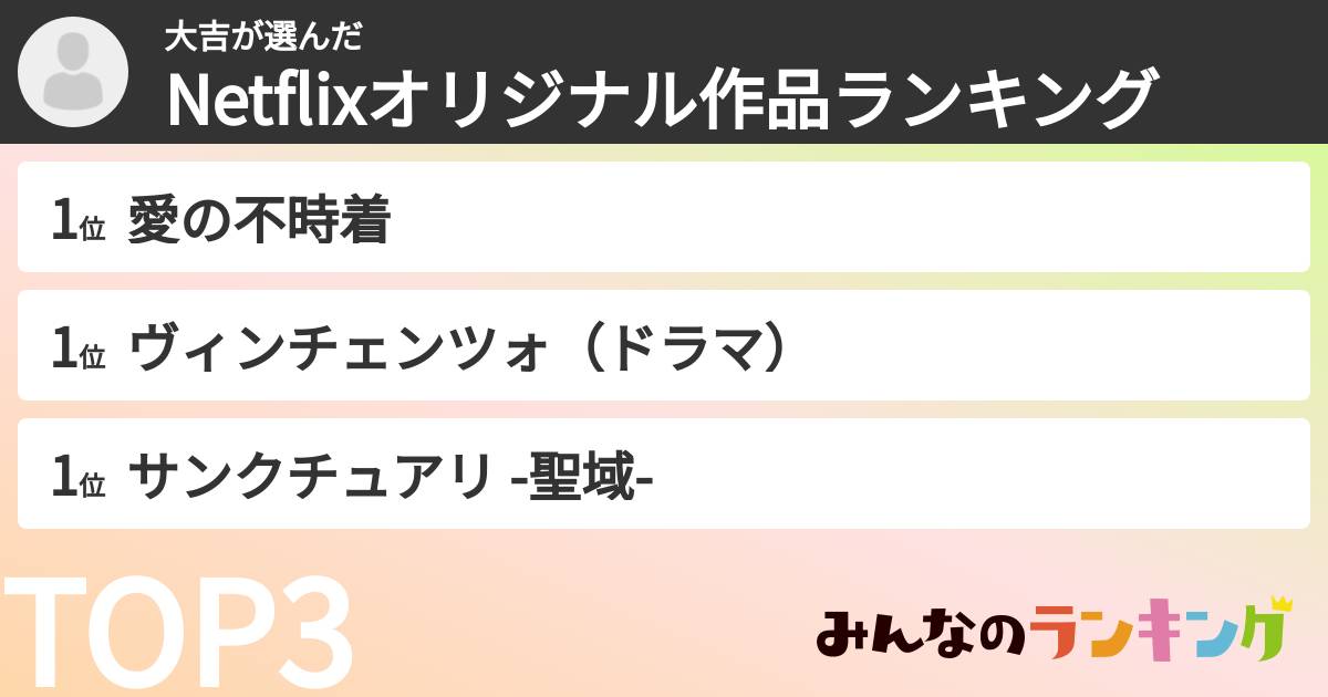 大吉さんの「Netflixオリジナル作品ランキング」
