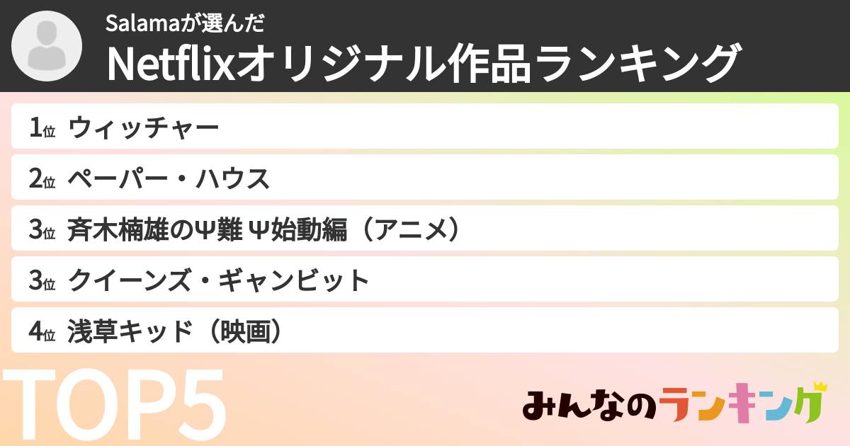 Salamaさんの「Netflixオリジナル作品ランキング」