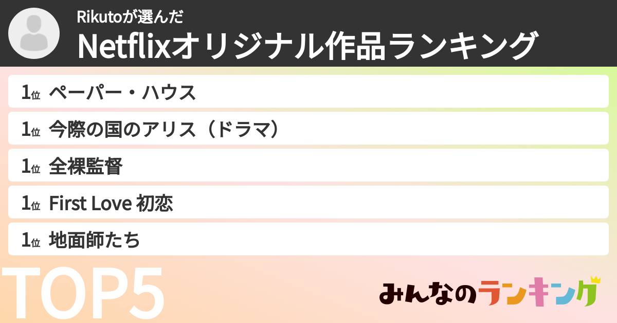 Rikutoさんの「Netflixオリジナル作品ランキング」