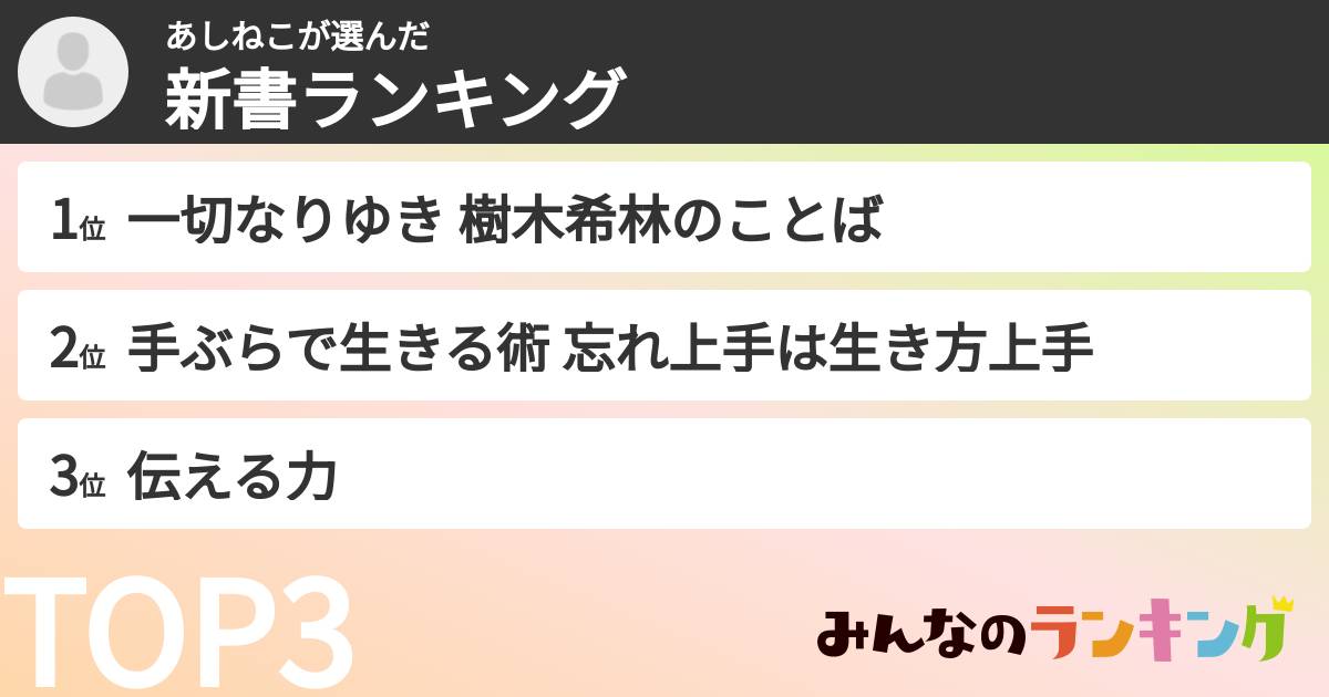 あしねこさんの「新書ランキング」