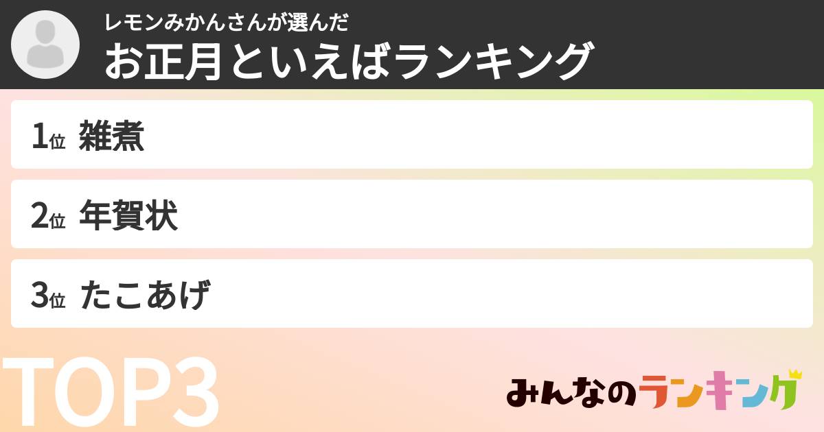 レモンみかんさんさんの「お正月といえばランキング」