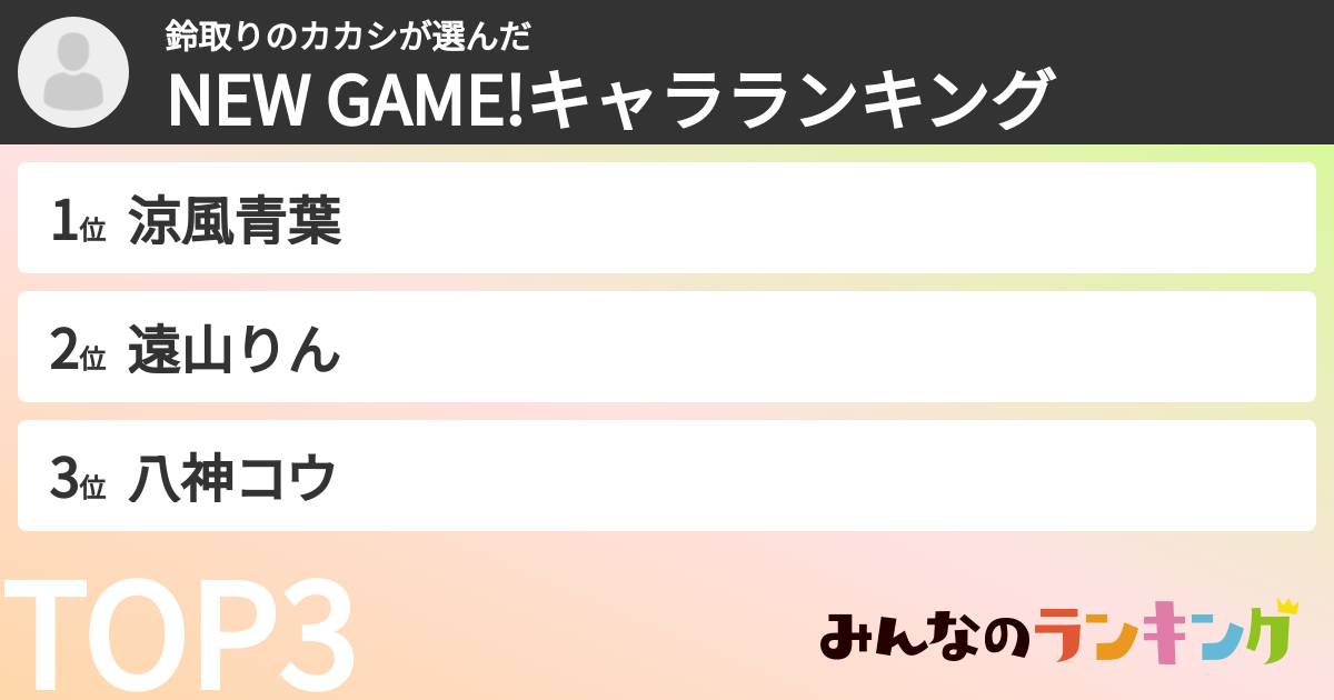 鈴取りのカカシさんの「NEW GAME!キャラランキング」