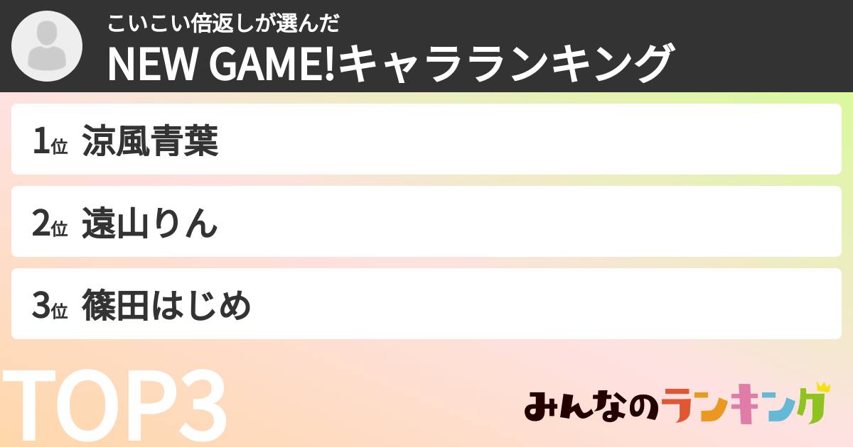 こいこい倍返しさんの「NEW GAME!キャラランキング」