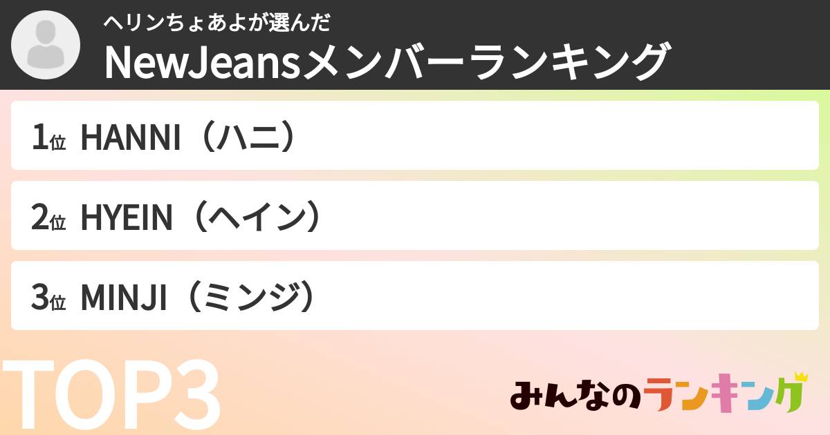 ヘリンちょあよさんの「NewJeansメンバーランキング」