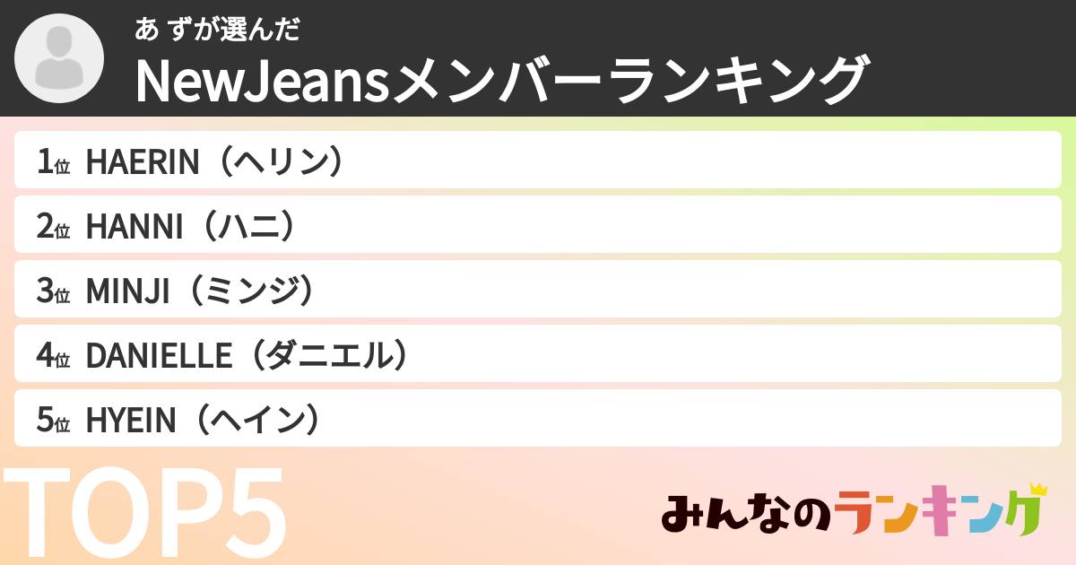 あ ずさんの「NewJeansメンバーランキング」