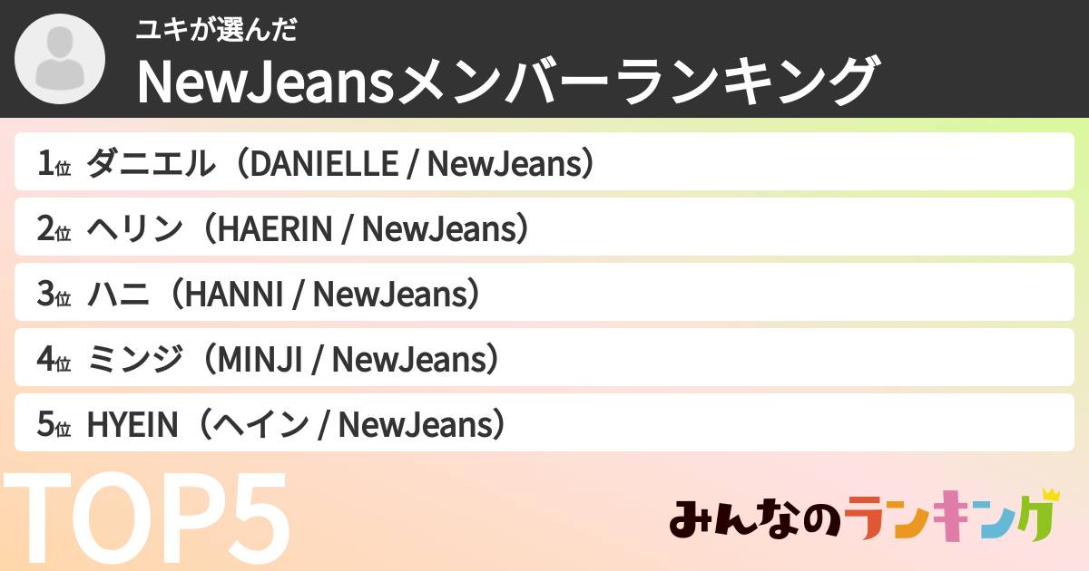 ユキさんの「NewJeansメンバーランキング」