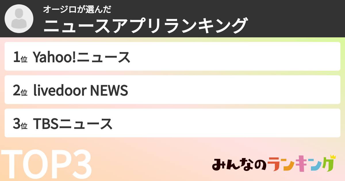 オージロさんの「ニュースアプリランキング」