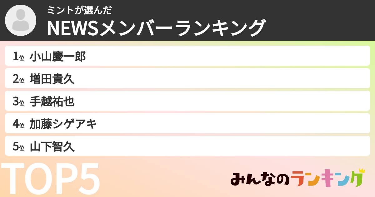 ミントさんの「NEWSメンバーランキング」