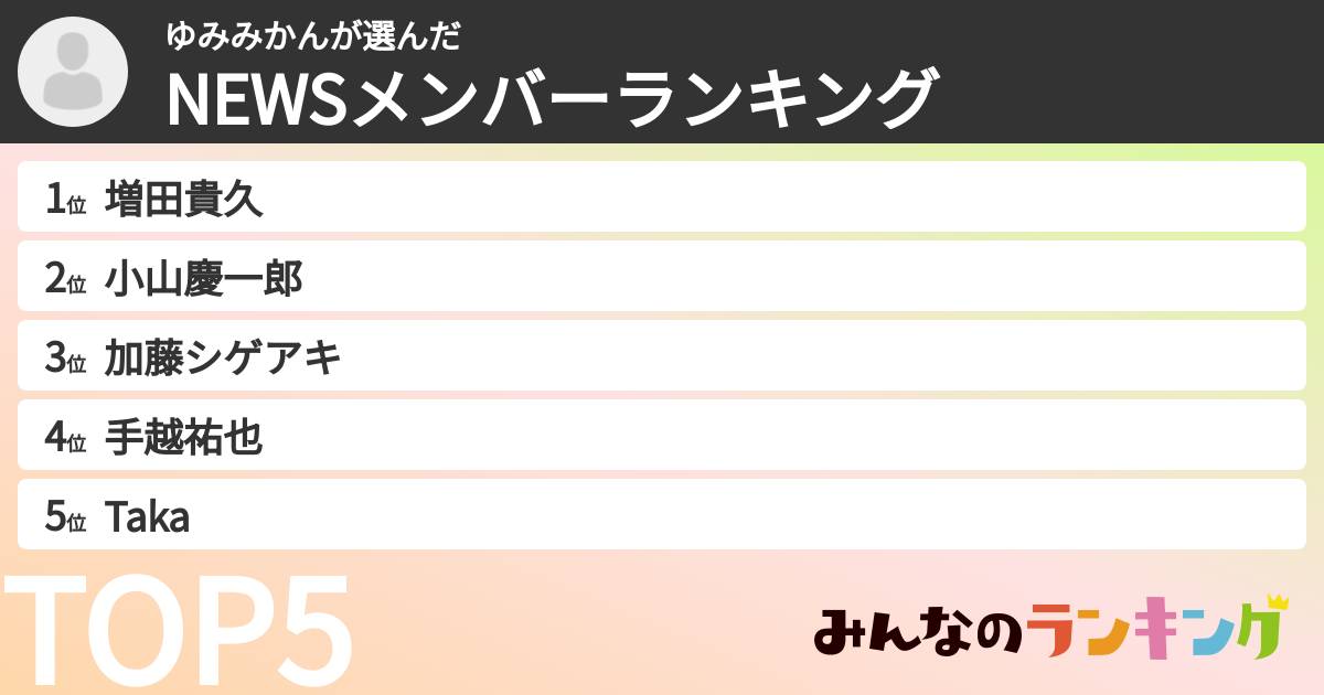 ゆみみかんさんの「NEWSメンバーランキング」