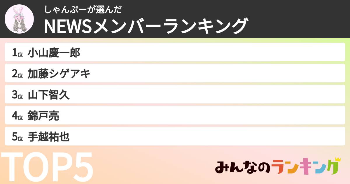 しゃんぷーさんの「NEWSメンバーランキング」