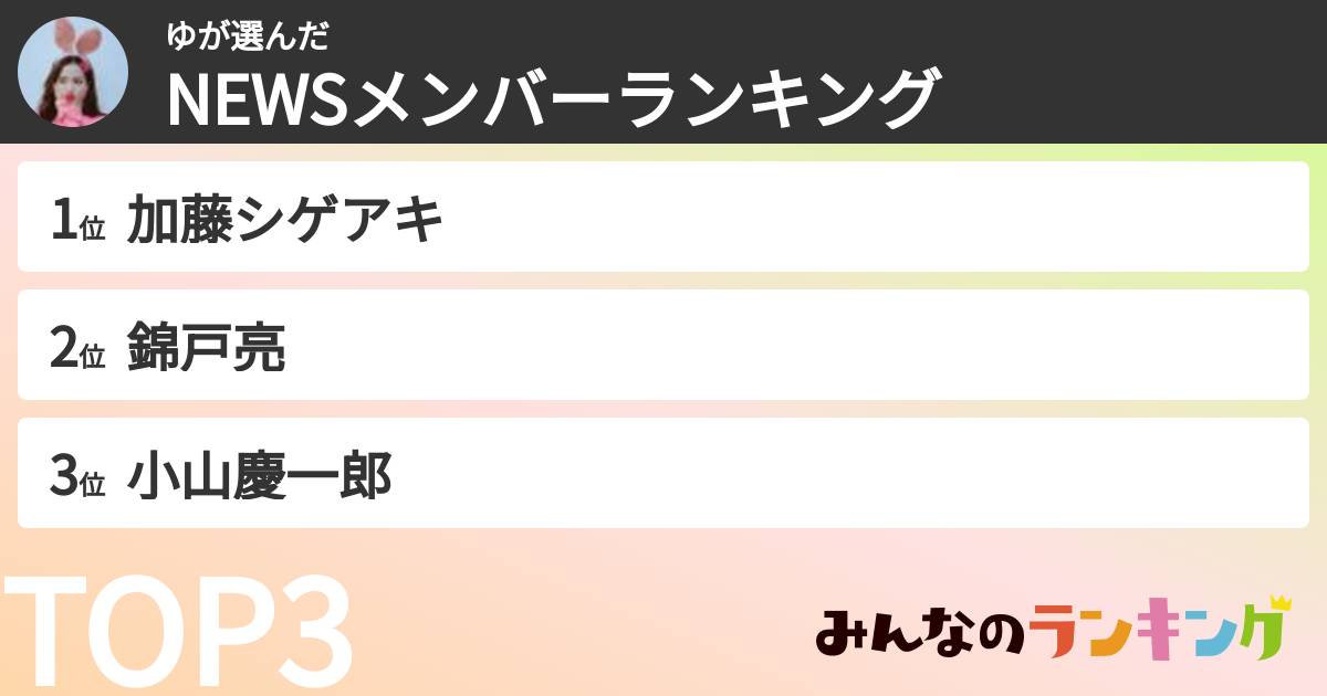 ゆさんの「NEWSメンバーランキング」