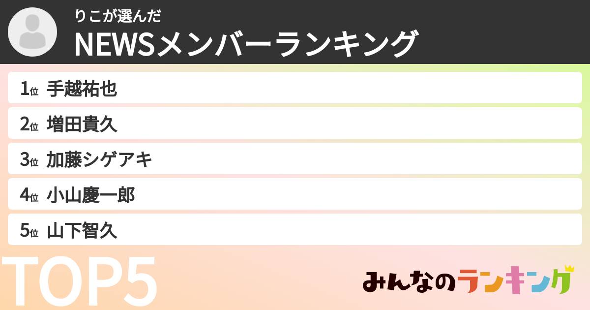 りこさんの「NEWSメンバーランキング」