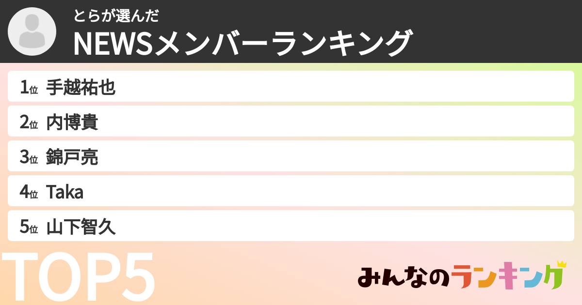 とらさんの「NEWSメンバーランキング」