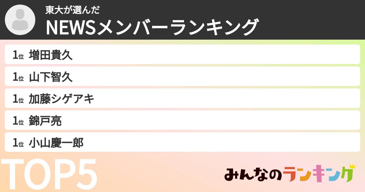 東大さんの「NEWSメンバーランキング」