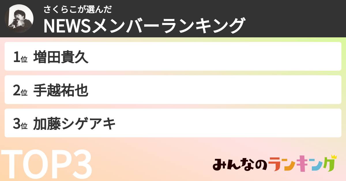 さくらこさんの「NEWSメンバーランキング」