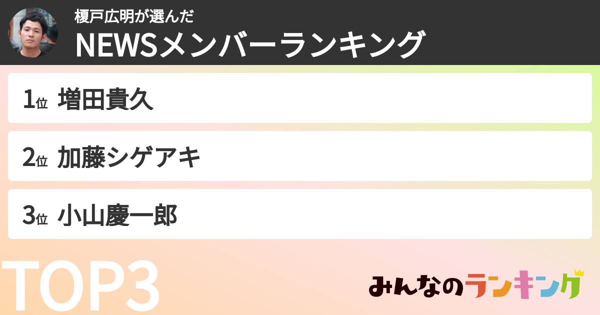榎戸広明さんの「NEWSメンバーランキング」