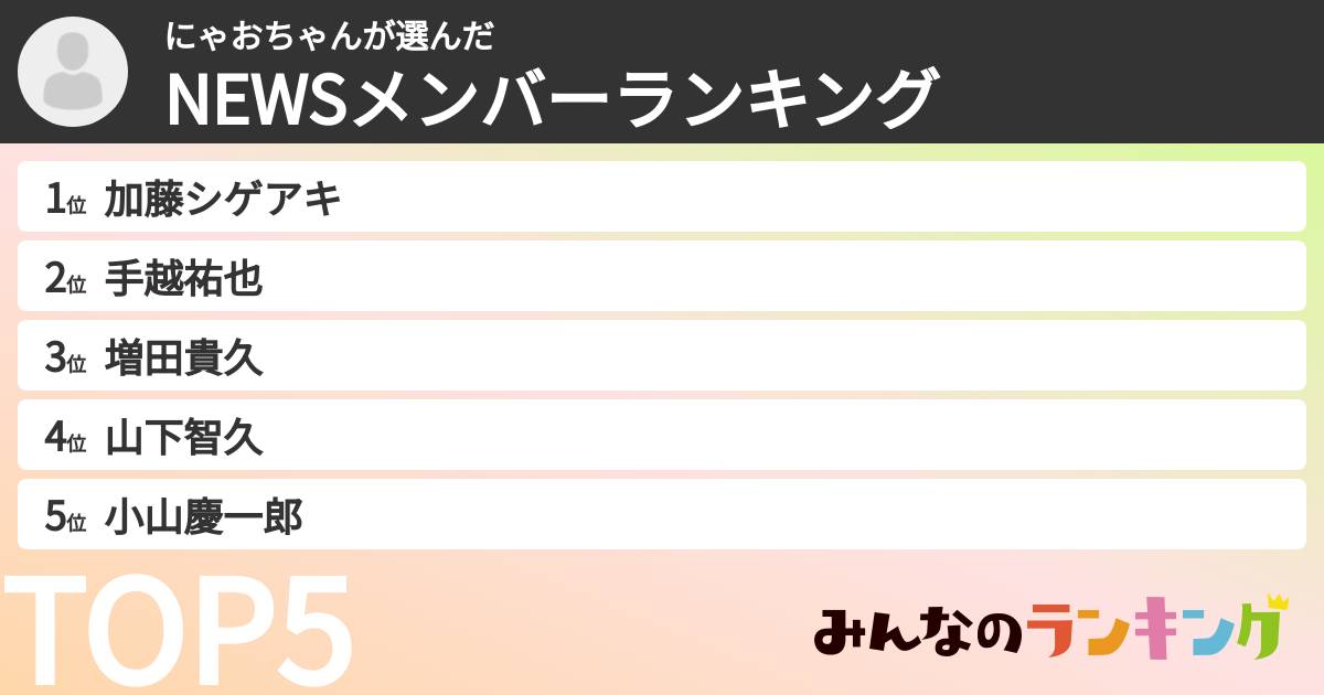 にゃおちゃんさんの「NEWSメンバーランキング」