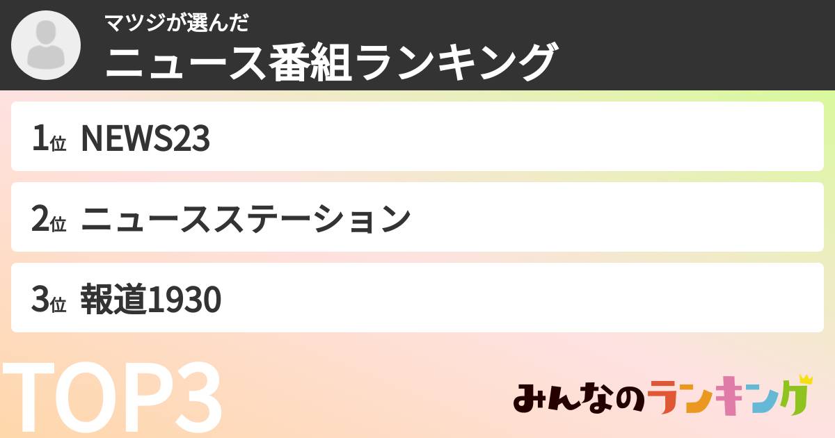 マツジさんの「ニュース番組ランキング」