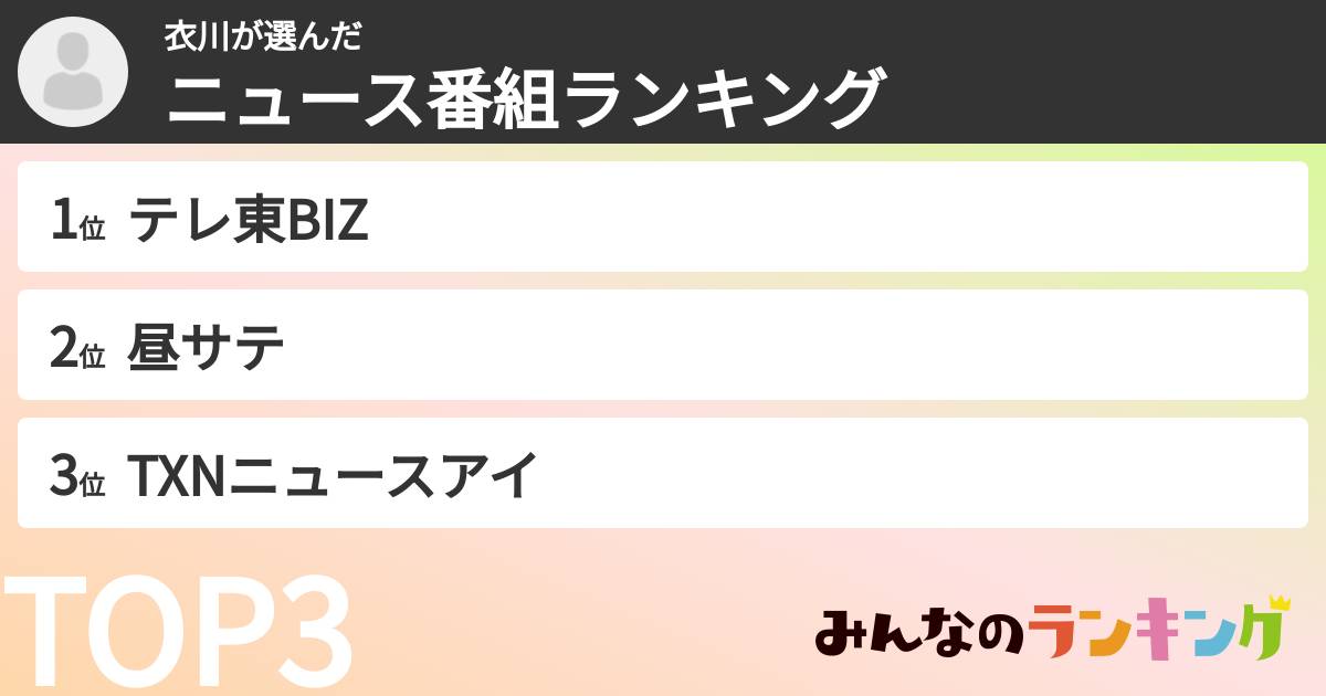 衣川さんの「ニュース番組ランキング」