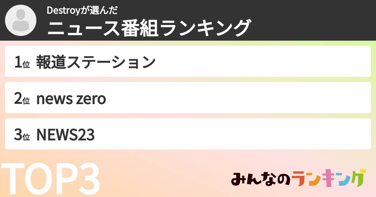 Destroyさんの「ニュース番組ランキング」
