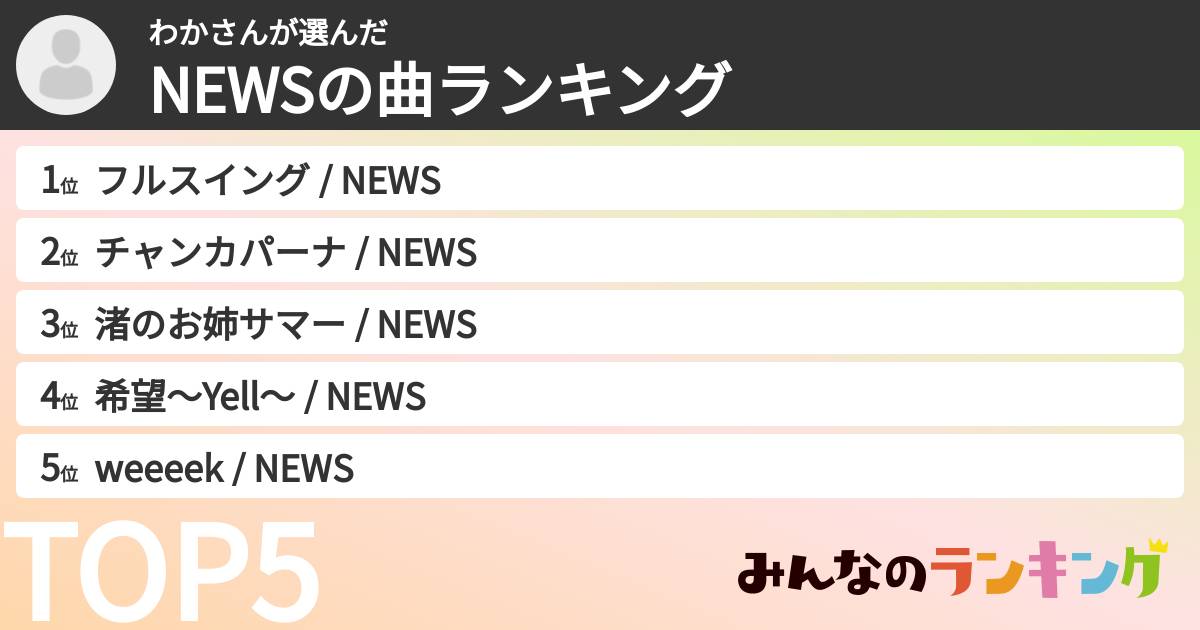 わかさんさんの「NEWSの曲ランキング」