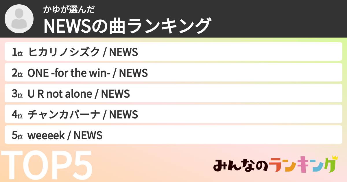 かゆさんの「NEWSの曲ランキング」