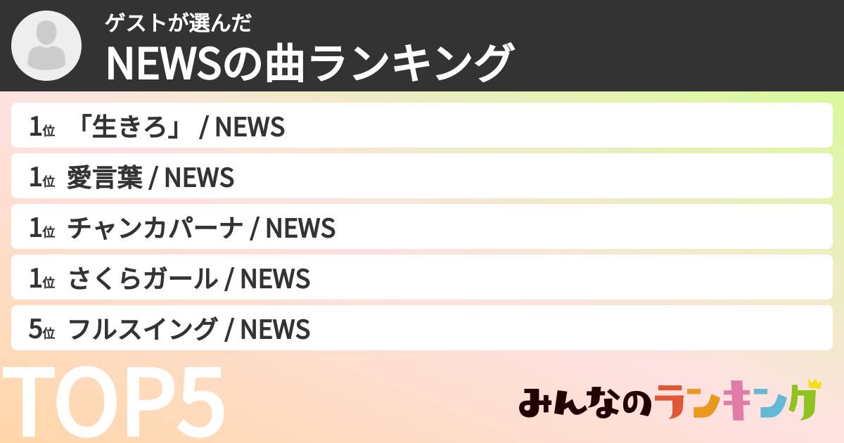 ゲストさんの「NEWSの曲ランキング」
