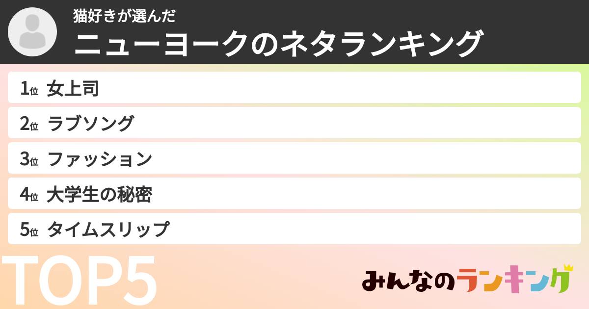 猫好きさんの「ニューヨークのネタランキング」