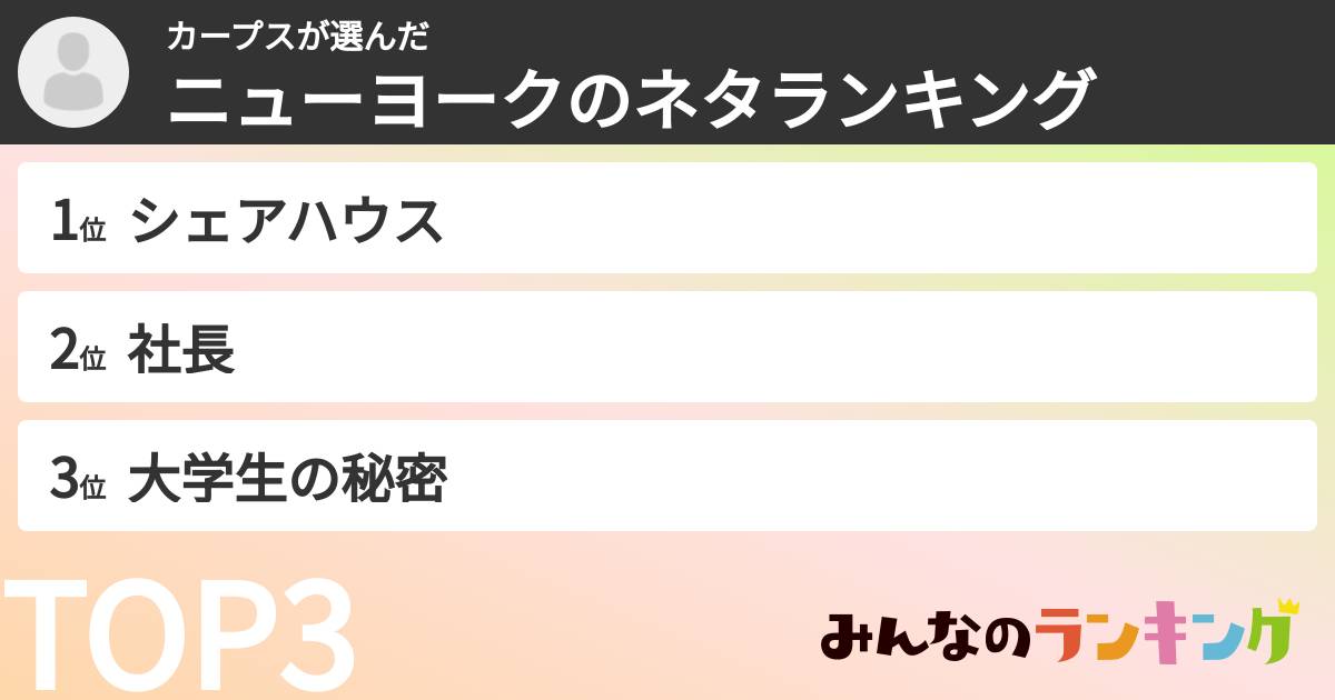 カープスさんの「ニューヨークのネタランキング」