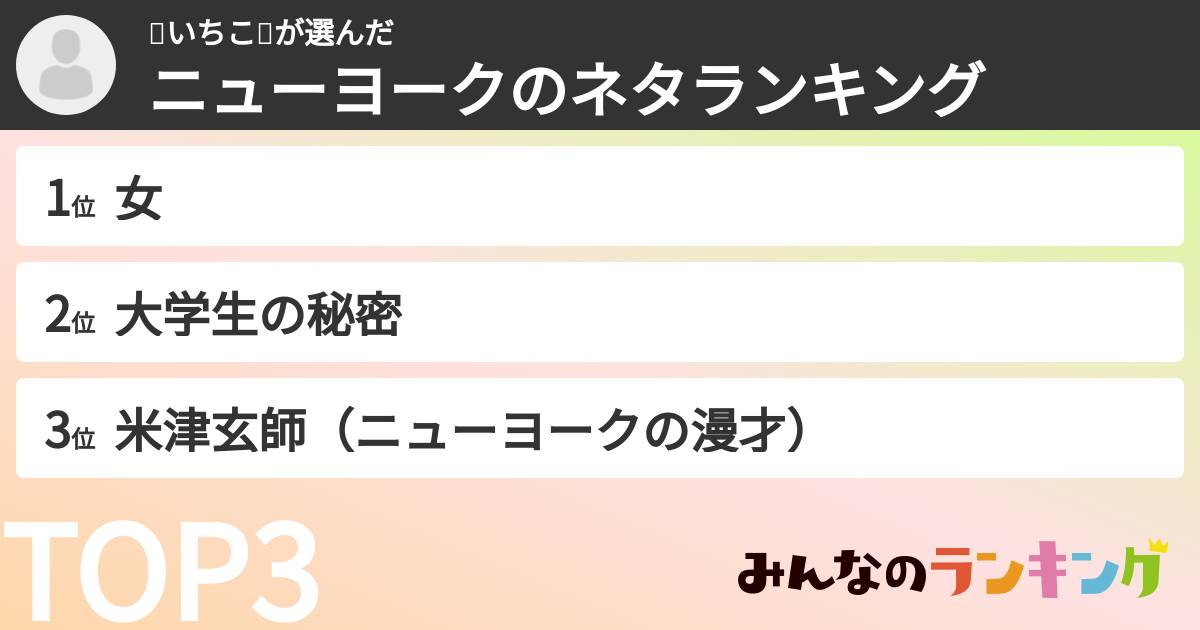🍡いちこ🍡さんの「ニューヨークのネタランキング」