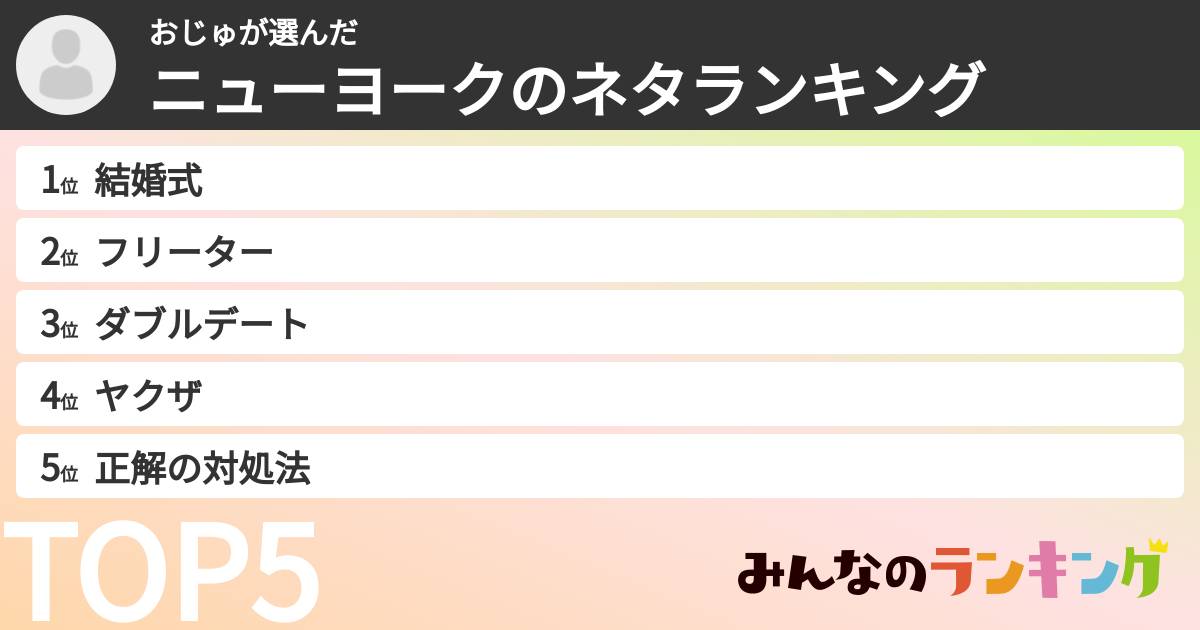 おじゅさんの「ニューヨークのネタランキング」