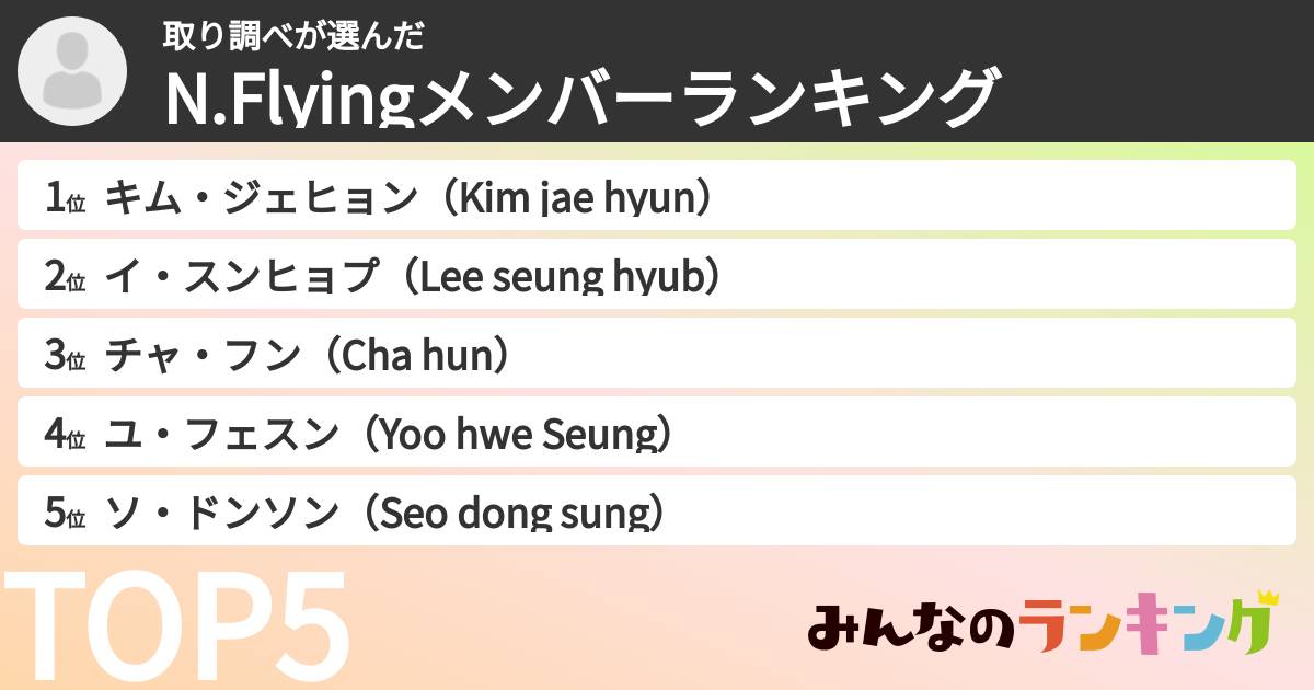 取り調べさんの「N.Flyingメンバーランキング」