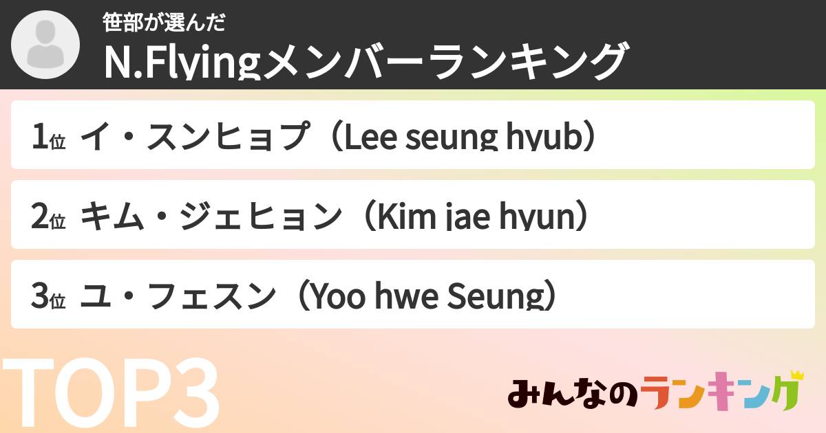 笹部さんの「N.Flyingメンバーランキング」