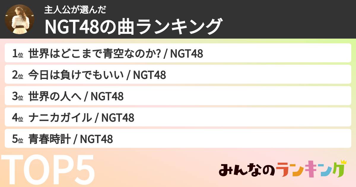 主人公さんの「NGT48の曲ランキング」