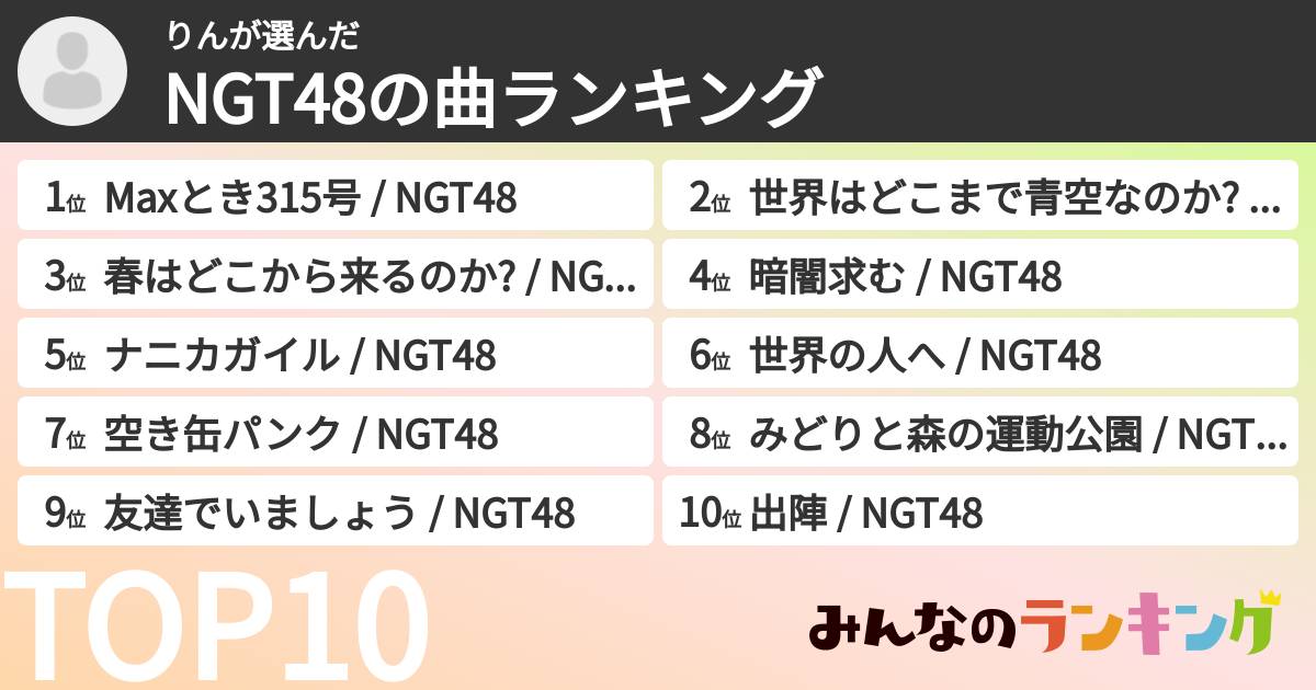 りんさんの「NGT48の曲ランキング」