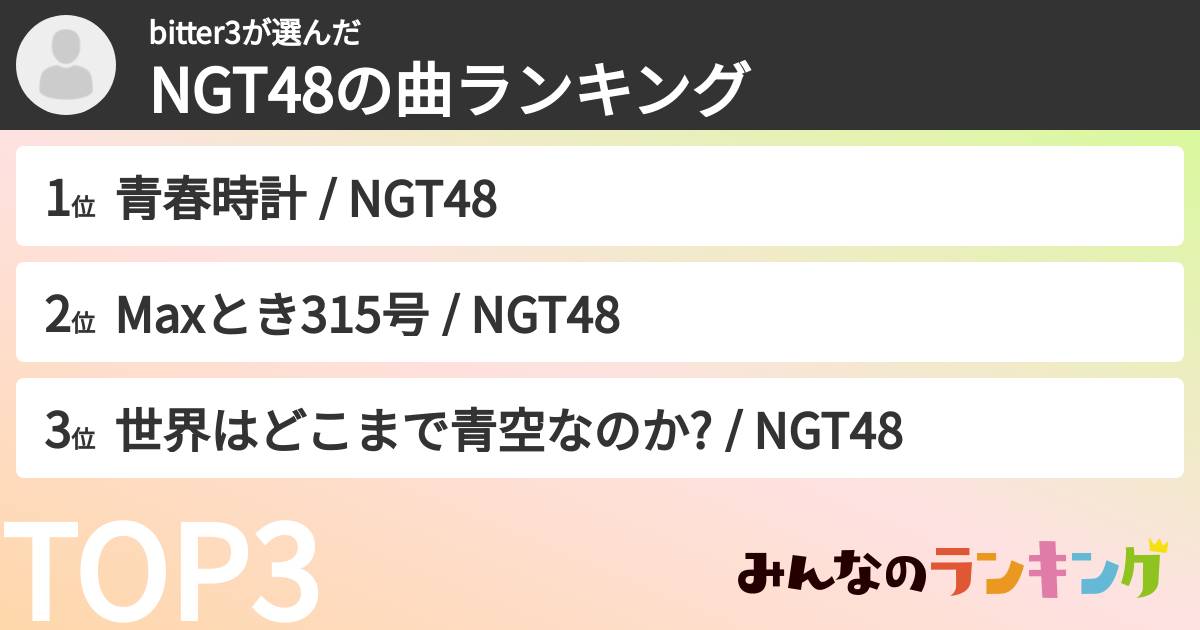 bitter3さんの「NGT48の曲ランキング」