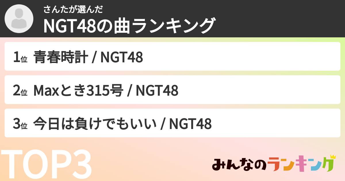 さんたさんの「NGT48の曲ランキング」