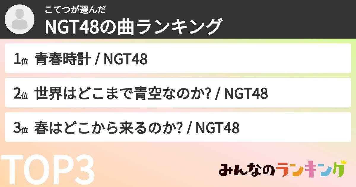 こてつさんの「NGT48の曲ランキング」