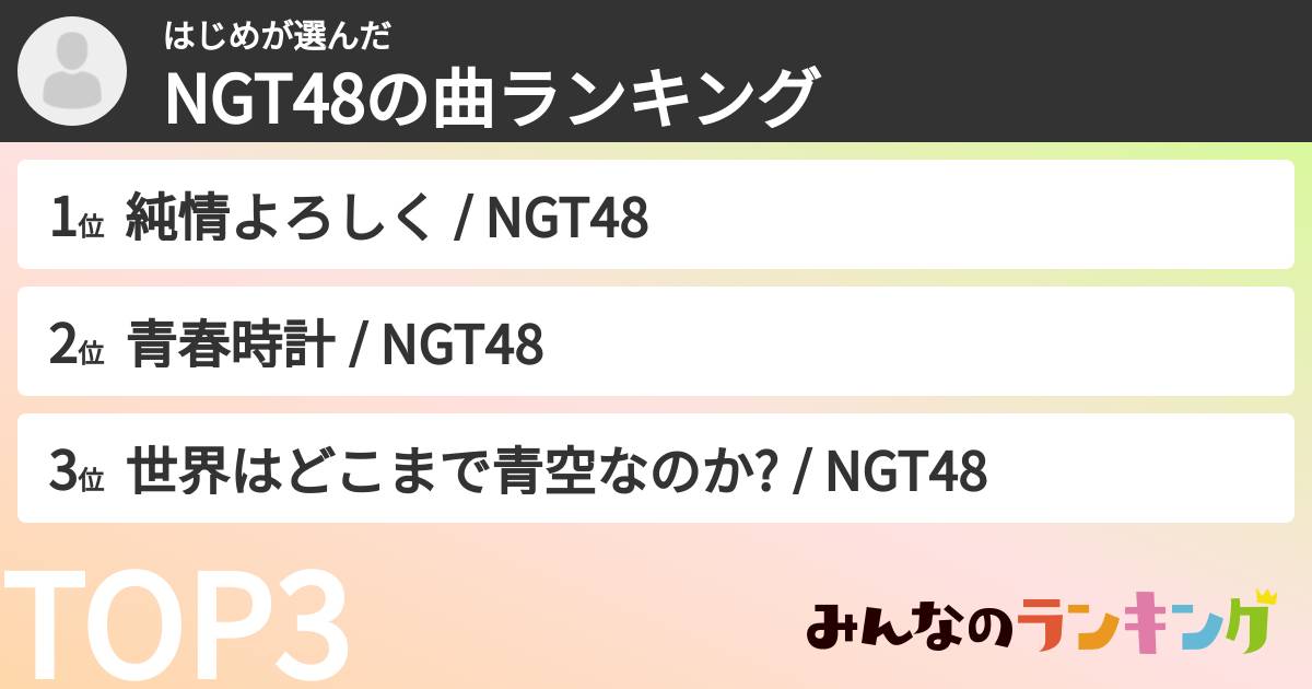 はじめさんの「NGT48の曲ランキング」