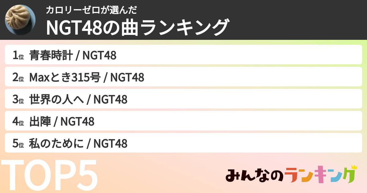 カロリーゼロさんの「NGT48の曲ランキング」
