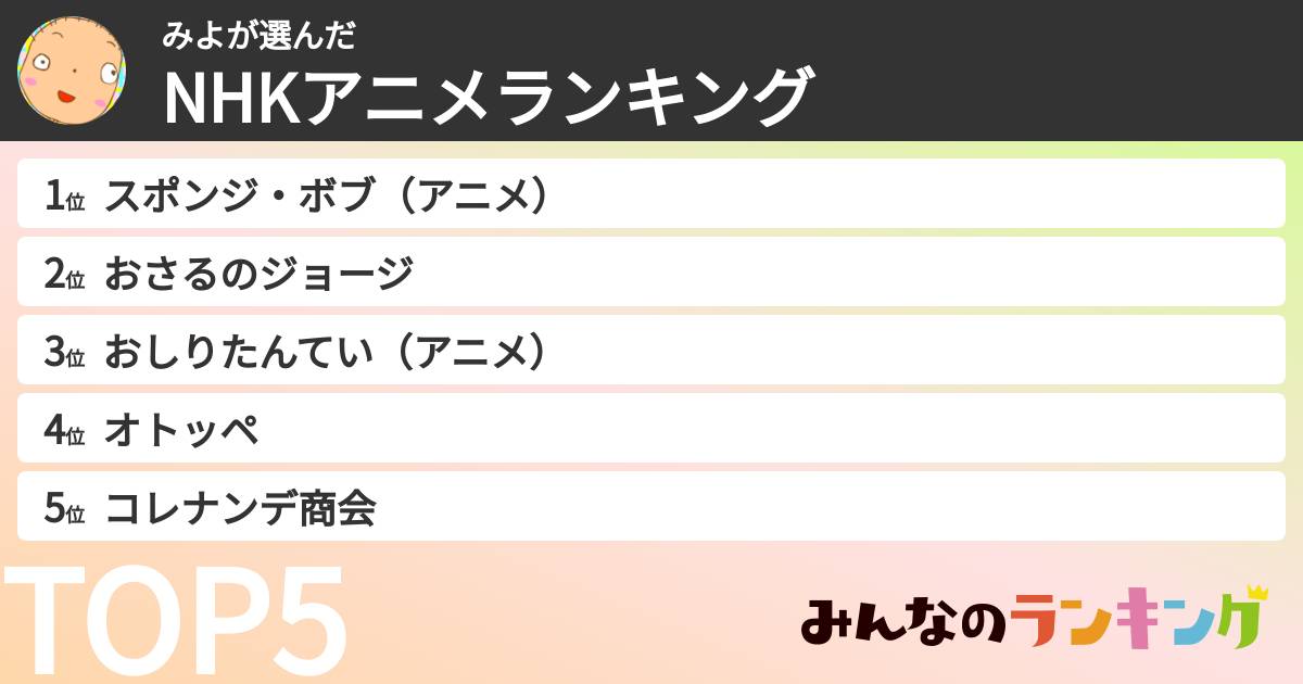 みよさんの「NHKアニメランキング」