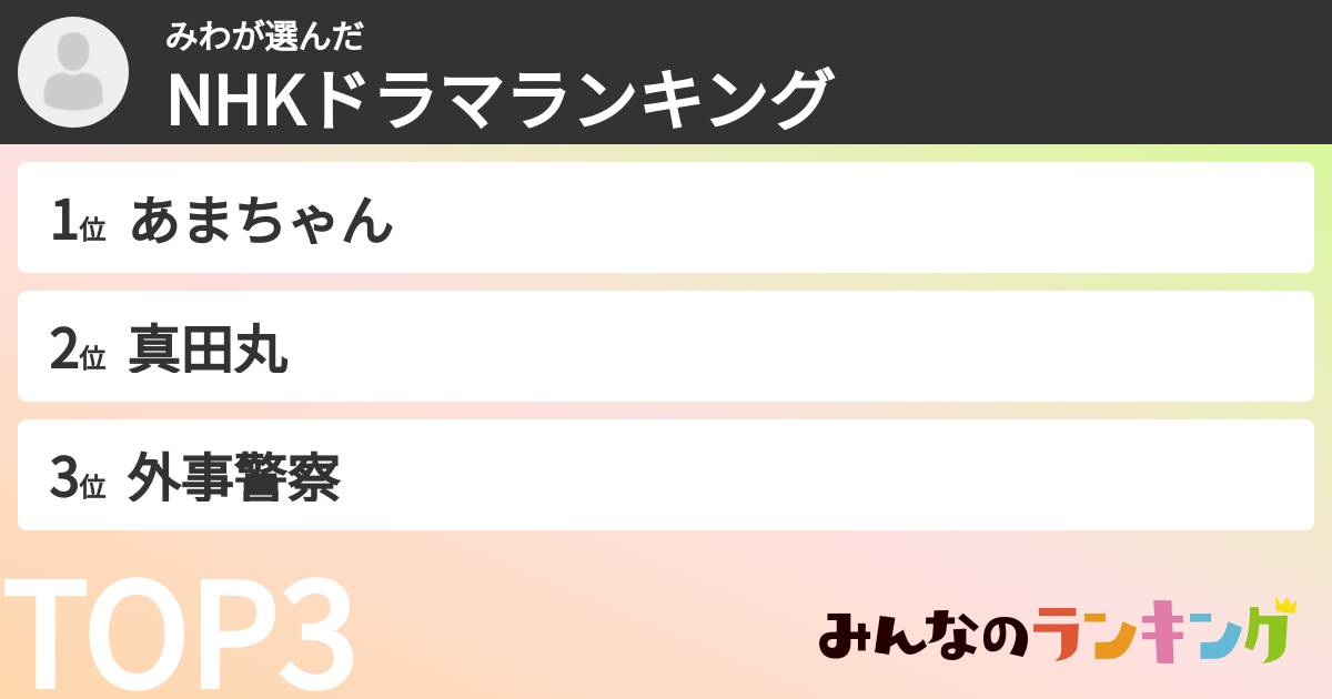 みわさんの「NHKドラマランキング」