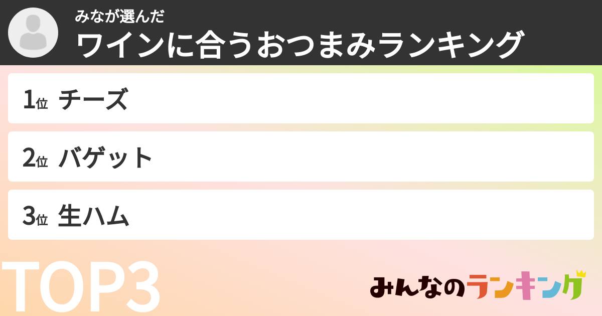 みなさんの「ワインに合うおつまみランキング」