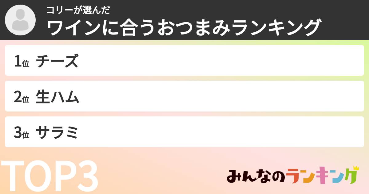 コリーさんの「ワインに合うおつまみランキング」