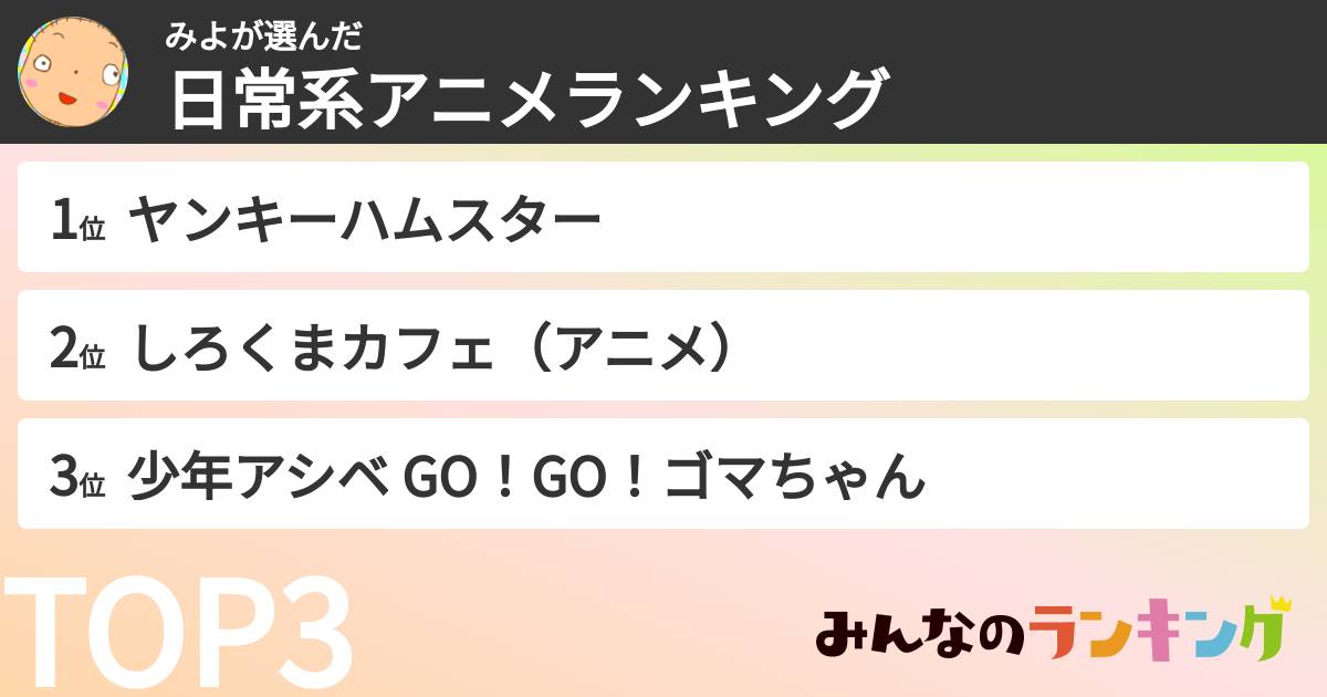 みよさんの「日常系アニメランキング」