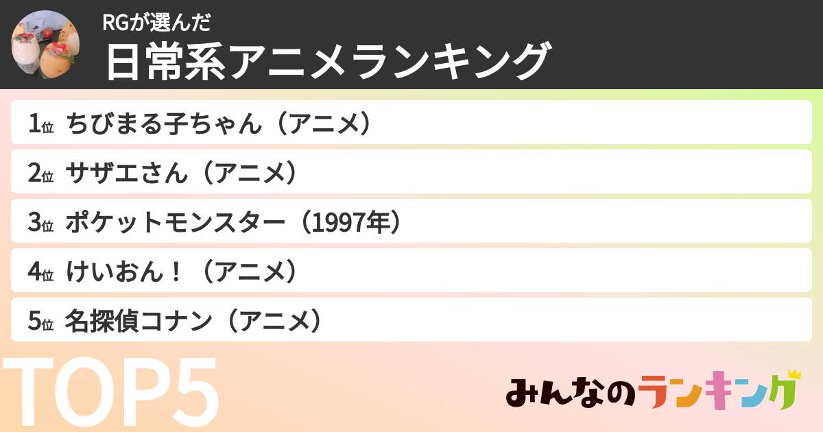 RGさんの「日常系アニメランキング」