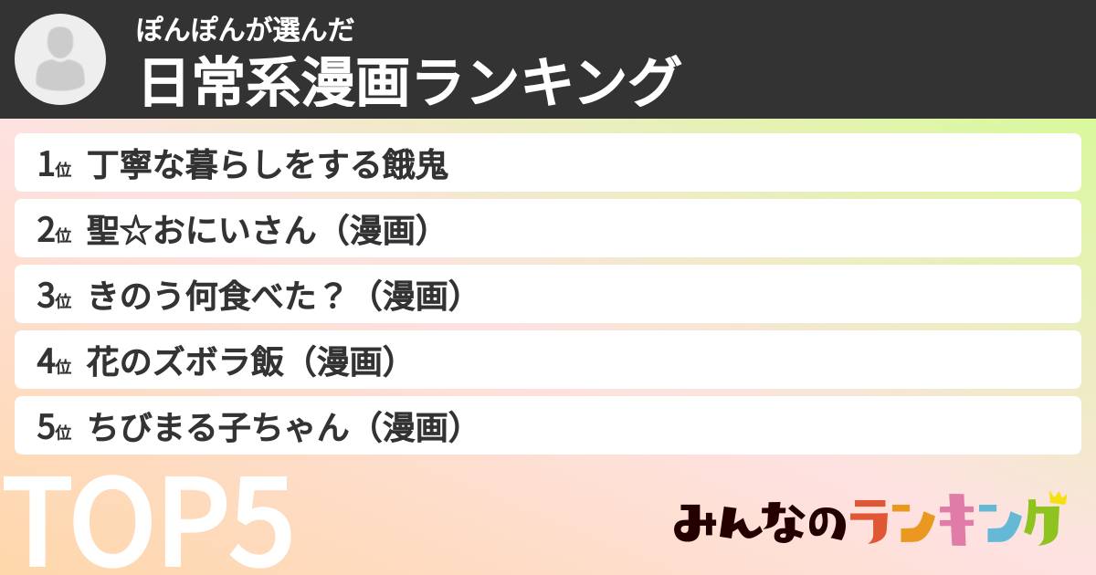ぽんぽんさんの「日常系漫画ランキング」